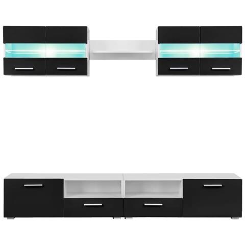 Lusso Casadino -  Set Parete Attrezzata Porta Tv Con Luci Led 5 Pz Nero Lucido - Foto 2