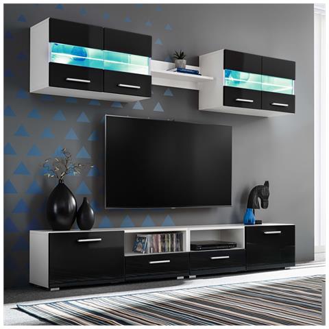 Lusso Casadino -  Set Parete Attrezzata Porta Tv Con Luci Led 5 Pz Nero Lucido - Foto 8