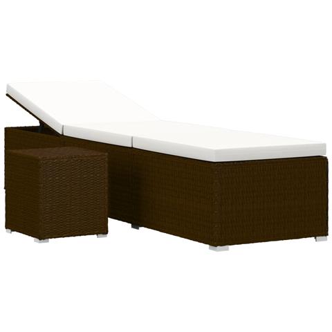 Lettino Prendisole Con Cuscino E Tavolino In Polyrattan Marrone - Foto 1