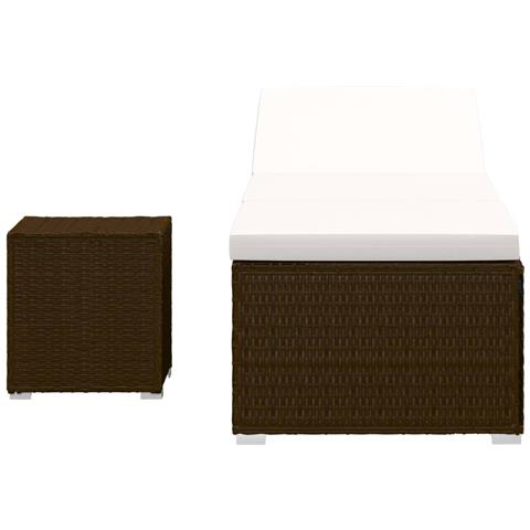 Lettino Prendisole Con Cuscino E Tavolino In Polyrattan Marrone - Foto 2
