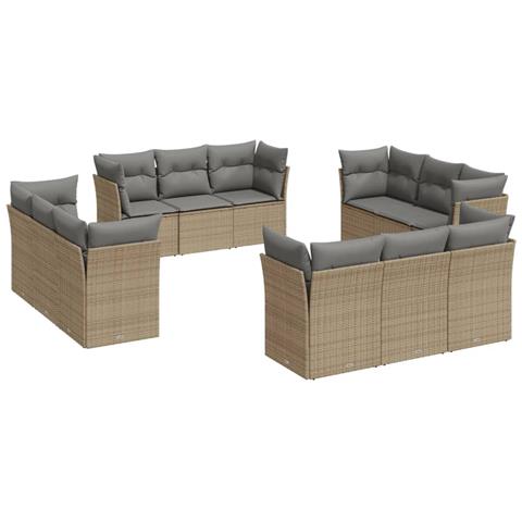 Set Divani da Giardino 12 pz con Cuscini Beige in Polyrattan - Foto 1