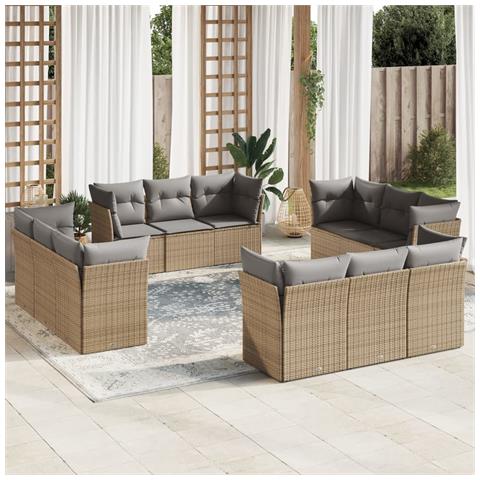 Set Divani da Giardino 12 pz con Cuscini Beige in Polyrattan - Foto 2