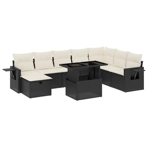 Set Divani da Giardino 9 pz con Cuscini Nero in Polyrattan - Foto 1