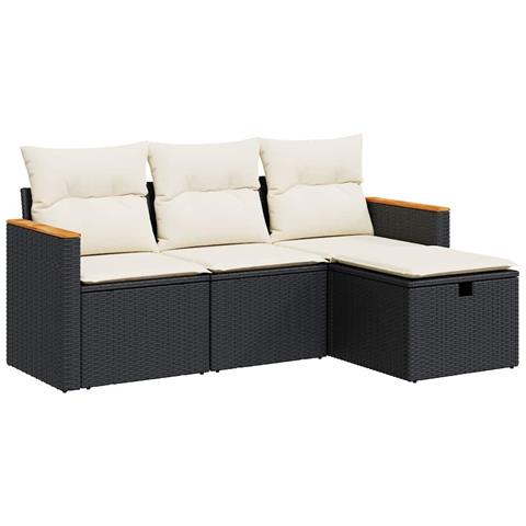 Set Divani da Giardino 4 pz con Cuscini Nero in Polyrattan - Foto 1