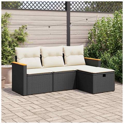 Set Divani da Giardino 4 pz con Cuscini Nero in Polyrattan - Foto 2