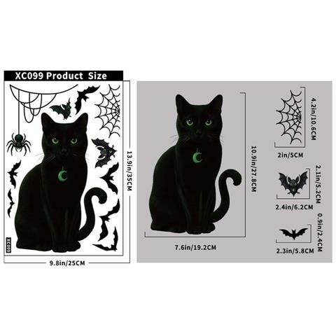 Adesivo Per Vetro Statico A Forma Di Gatto Nero E Pipistrello - Confezione Da 2, Decorazione Di Halloween - Foto 3
