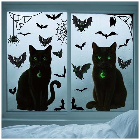 Adesivo Per Vetro Statico A Forma Di Gatto Nero E Pipistrello - Confezione Da 2, Decorazione Di Halloween - Foto 1