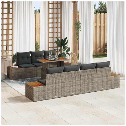 Set Divano da Giardino 8 pcs Grigio Poly Rattan - Foto 2