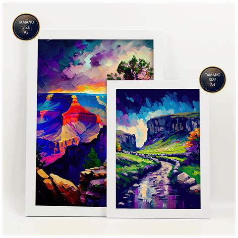 Set Di 6 Stampe Blu In Stile Pittura A Olio. Illustrazioni Di Monumenti E Città In Stile Fotografico A Colori. A3 & A4 Cornice Bianca - Foto 2