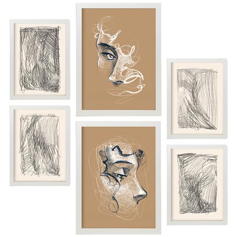 Set Di 6 Stampe Fiere D'arte Con Dipinti Decorativi Estetici Astratti Femminili Per Il Tuo Soggiorno Di Casa A3 & A4 Cornice Bianca - Foto 1