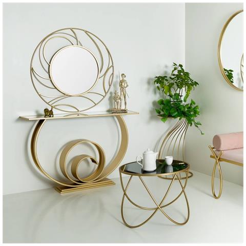 Tavolino Rotondo In Metallo Oro Con Piano In Vetro D60x45h - Foto 2