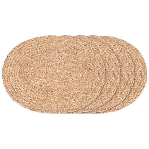 Set 4 Tovagliette Bombay In Juta Naturale Intrecciata Ovale 35x45 Cm - Foto 1