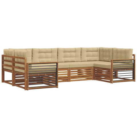 Set divani 6 pcs Naturale e Beige Legno di Acacia Massello - Foto 1