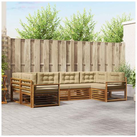 Set divani 6 pcs Naturale e Beige Legno di Acacia Massello - Foto 2