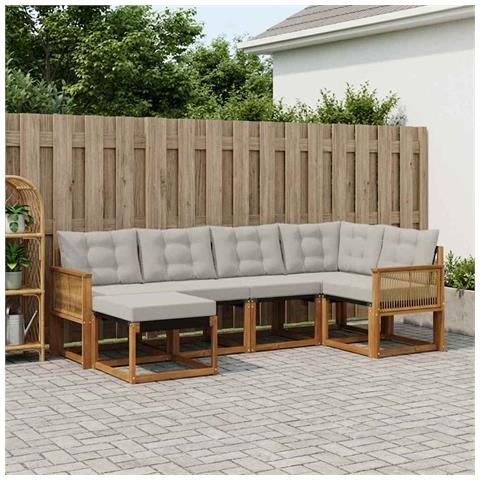 Set di divani da esterno 6 pcs Naturale e Grigio Chiaro - Foto 2