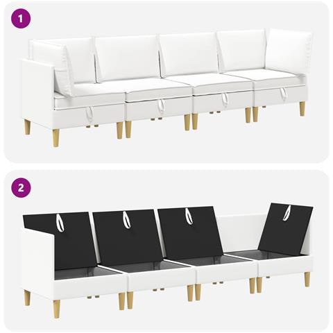 Set di divani modulari con spazio di archiviazione 4 pcs Bianco - Foto 8