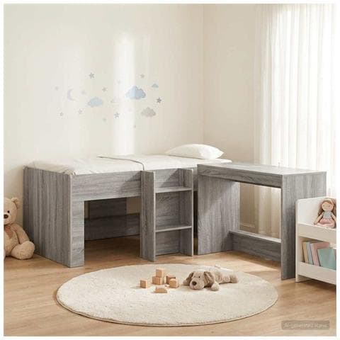 Letto alto per bambini con scrivania 2 pz Sonoma grigio - Foto 2