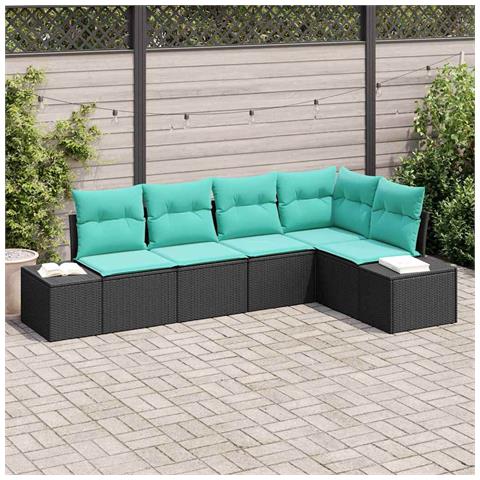 Set Divano da Giardino 5 pz Nero e Turchese polyrattan - Foto 10