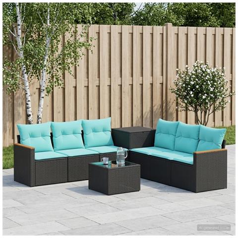 Set di divani 8 pz Nero e Blu Rattan sintetico e Acciaio - Foto 2