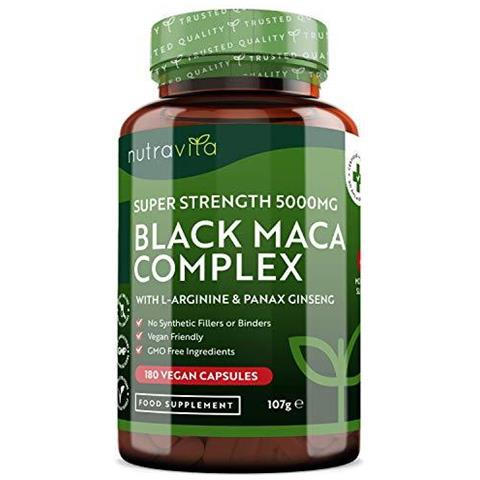 Nero Maca Root Complex 5000mg - 180 Vegan Capsule - Super Ad Alta Resistenza Nero Maca Complesso Con L-arginina E Panax Ginseng - 6 Mese Dapprovvigionamento - Made In Uk Da - Foto 1