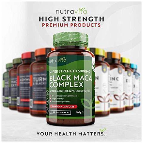 Nero Maca Root Complex 5000mg - 180 Vegan Capsule - Super Ad Alta Resistenza Nero Maca Complesso Con L-arginina E Panax Ginseng - 6 Mese Dapprovvigionamento - Made In Uk Da - Foto 4