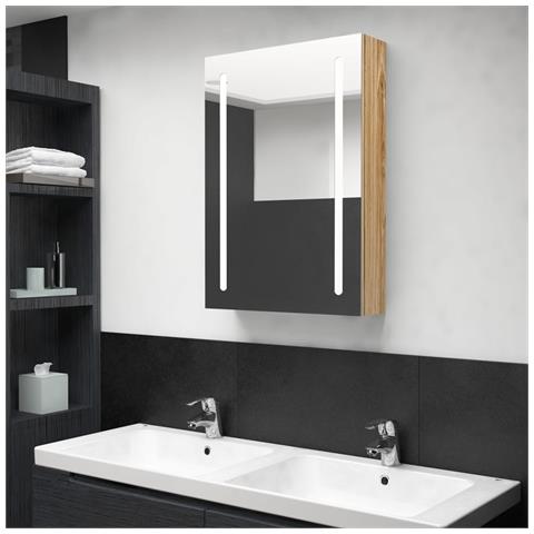 Armadietto Bagno con Specchio e LED Rovere 50x13x70 cm - Foto 8