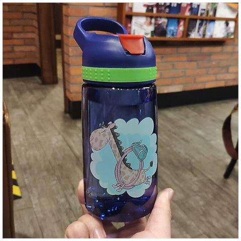 HTN (giraffa Blu) Fashion Brand Bambini Coppa Di Paglia Plastica Bottiglie Di Plastica Baby Cartoon Creativo Kettle Bollitore Acqua Bottiglie Di Acqua Scuola Bambini