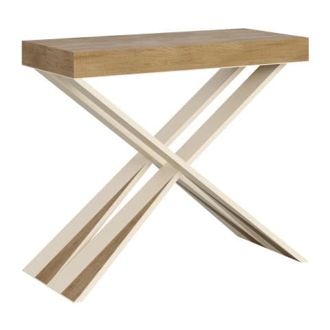 Consolle Allungabile 90x40/196 Cm Diago Small Telaio Bianco - Quercia Natura - Foto 1