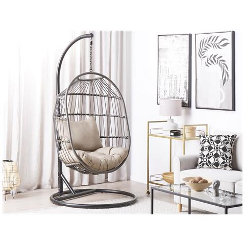 Poltrona Sospesa In Rattan Con Piedistallo Nero Alba - Foto 1