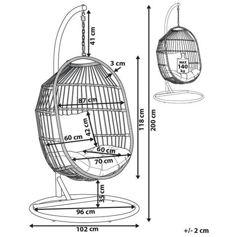 Poltrona Sospesa In Rattan Con Piedistallo Nero Alba - Foto 8