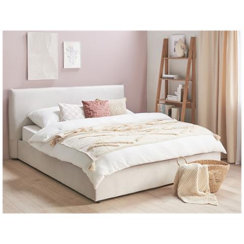 Beliani Letto Contenitore Velluto Bianco Crema 180 X 200 Cm