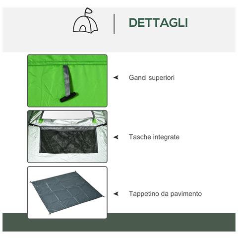 Tenda Doccia Da Campeggio Per Esterni Con Porta A Cerniera, Borsa, Portaoggetti E Gancio, 126x124x189cm, Verde - Foto 2