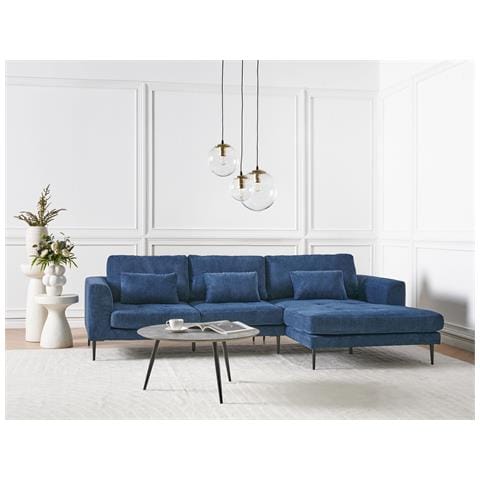 Divano Angolare 3 Posti Flam Tessuto Blu Lato Sinistro - Foto 1