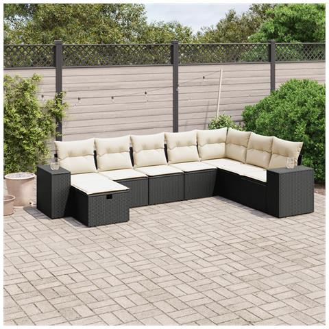 Set Divani Da Giardino Con Cuscini 8 Pz Nero In Polyrattan - Foto 1