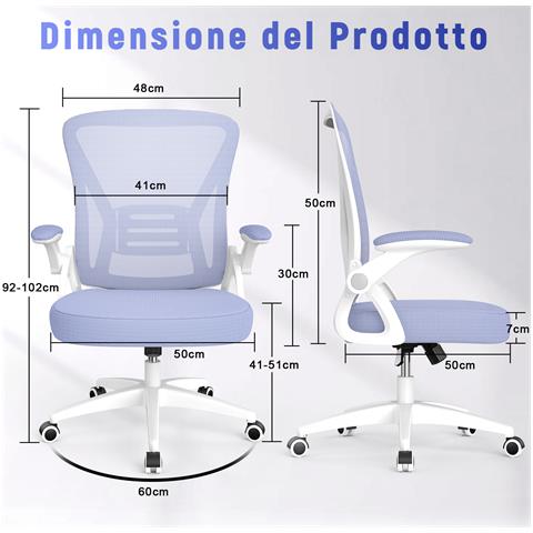 Sedia Da Ufficio Con Supporto Lombare, Sedia Ufficio Ergonomica Con Braccioli Regolabili In Rete Traspirante, Poltrona Da Ufficio Altezza Regolabile E Schienale Inclinabile, Violet - Foto 2