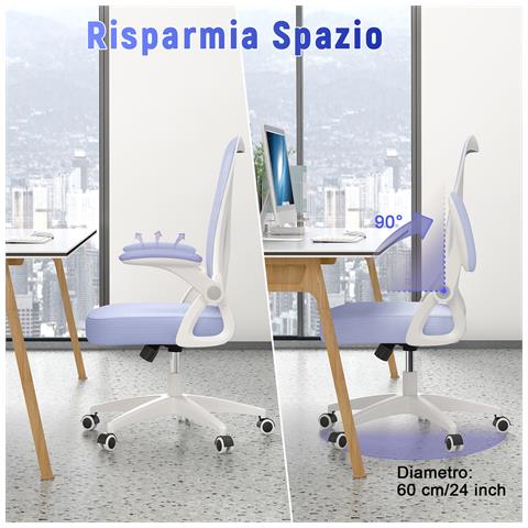 Sedia Da Ufficio Con Supporto Lombare, Sedia Ufficio Ergonomica Con Braccioli Regolabili In Rete Traspirante, Poltrona Da Ufficio Altezza Regolabile E Schienale Inclinabile, Violet - Foto 6