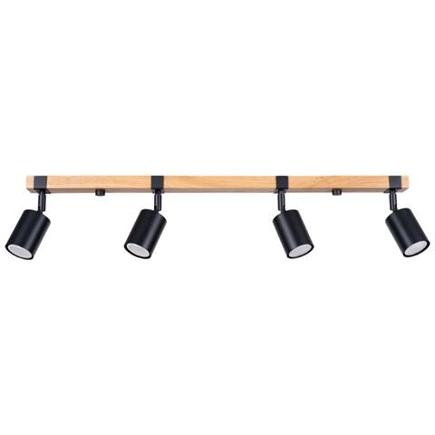 Sollux Lighting Lampada A Soffitto Fager 4l Nero Sl.1346 - Scandinavo Lampade Da Soffitto Nero/legno Naturale 17.2x88x6 Cm - Foto 1