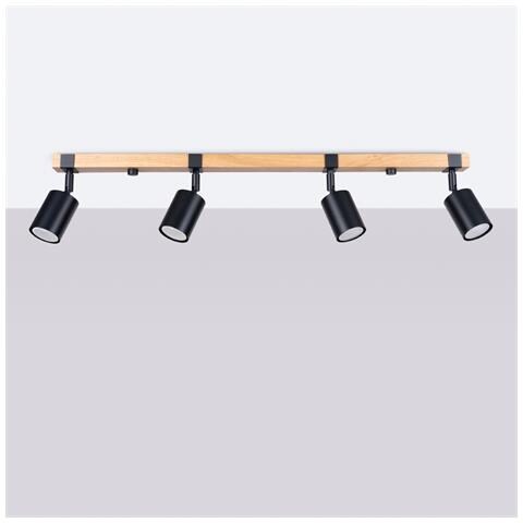 Sollux Lighting Lampada A Soffitto Fager 4l Nero Sl.1346 - Scandinavo Lampade Da Soffitto Nero/legno Naturale 17.2x88x6 Cm - Foto 2