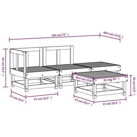 Set Salotto da Giardino 4 pz Bianco in Legno Massello di Pino - Foto 7