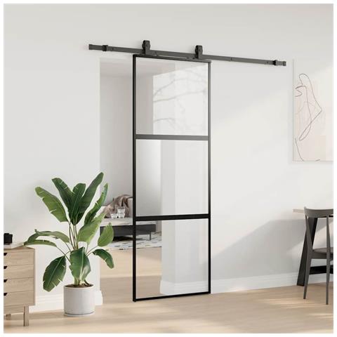 Porta Scorrevole Set Ferramenta Nera 76x205 cm Vetro Temperato - Foto 2