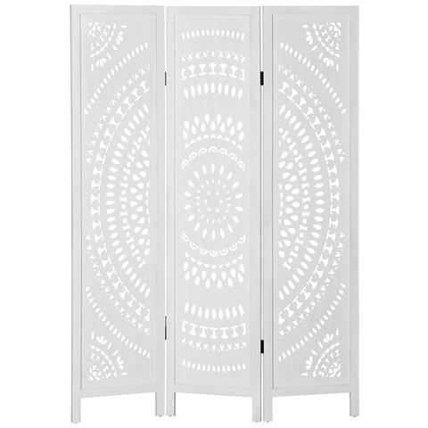 Separé Paravento da Interni Pieghevole a 3 Pannelli in Legno Intagliato, 120x170cm, Bianco - Foto 1