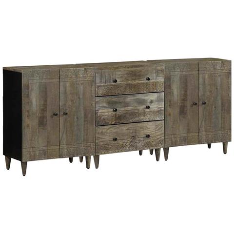Credenze 3 Pz Grigio Chiaro 60x33,5x75 Cm Legno Massello Mango - Foto 1