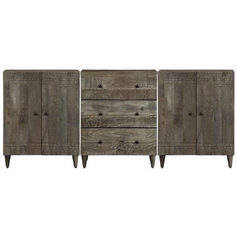 Credenze 3 Pz Grigio Chiaro 60x33,5x75 Cm Legno Massello Mango - Foto 2