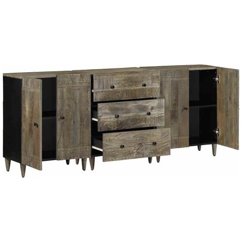 Credenze 3 Pz Grigio Chiaro 60x33,5x75 Cm Legno Massello Mango - Foto 3