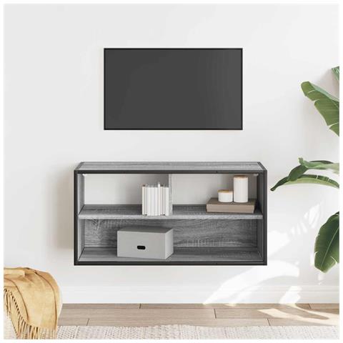 Mobile Tv Grigio Sonoma 80x31x39,5 Cm Legno Multistrato Metallo - Foto 3