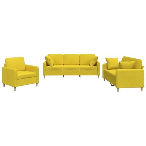 Set Di Divani 3 Pz Con Cuscini Giallo Chiaro In Tessuto - Foto 2