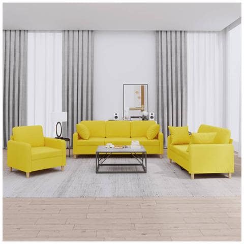 Set Di Divani 3 Pz Con Cuscini Giallo Chiaro In Tessuto - Foto 1