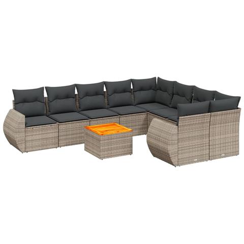 Set Divano Da Giardino 10 Pz Con Cuscini Grigio In Polyrattan - Foto 2