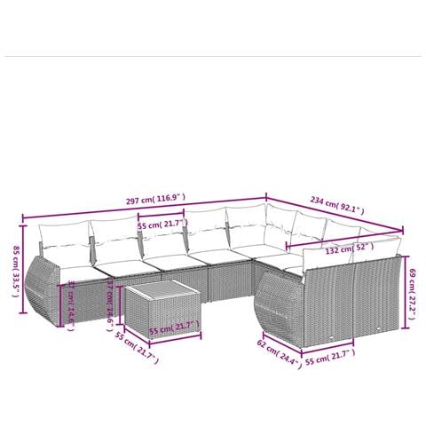 Set Divano Da Giardino 10 Pz Con Cuscini Grigio In Polyrattan - Foto 3