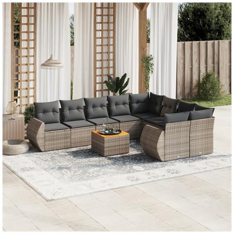 Set Divano Da Giardino 10 Pz Con Cuscini Grigio In Polyrattan - Foto 1